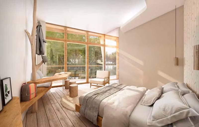 Interior de uno de los lodges del alojamiento Ecolodgee